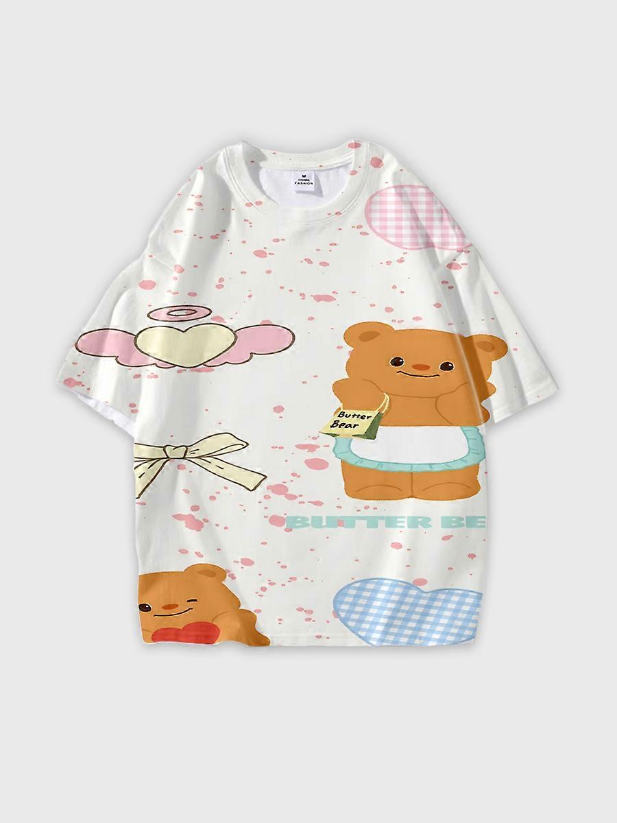 T-shirt round neck Pattern loose short sleeve O208