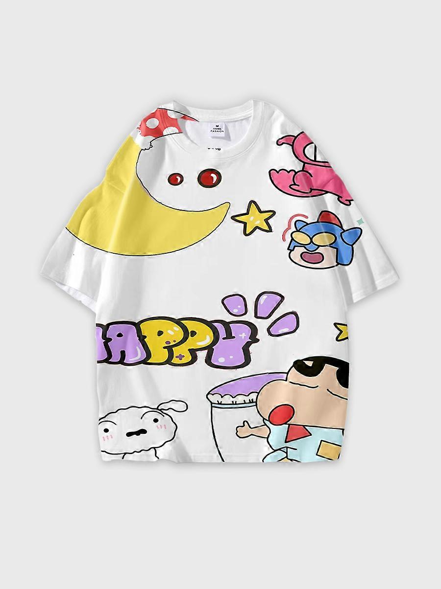 T-shirt girocollo Cartoon Pattern manica corta sciolta B2226