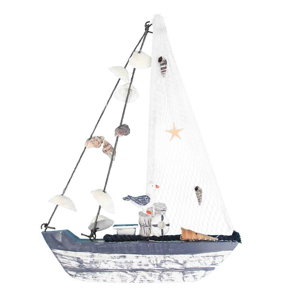 Handmade vintage wooden miniature sailing boat model, nautical sailing decor, coastal marine tabletop ornament for dollhouse home dcor, 20x14cm.
