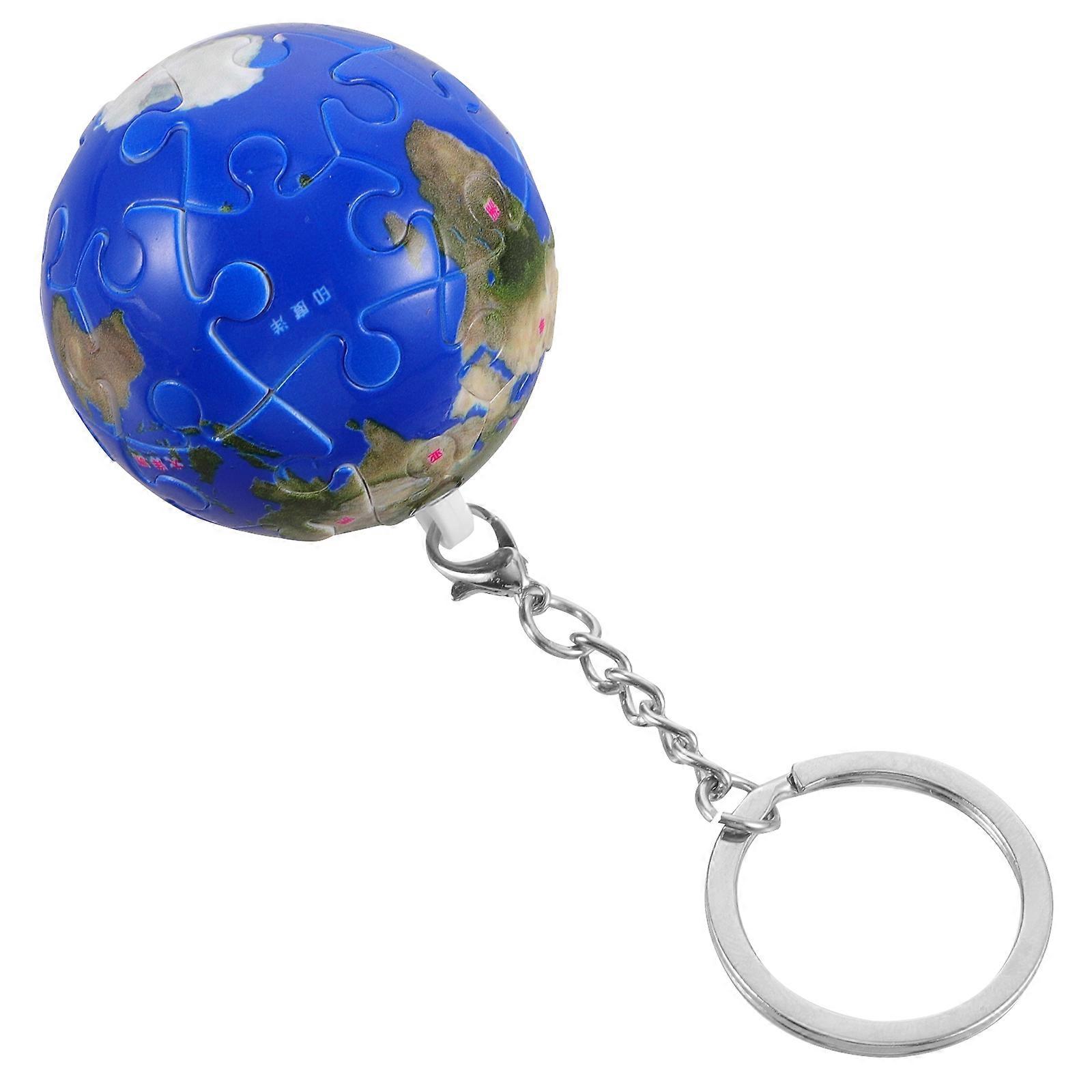 Blue Plastic Earth Puzzle Keychain for Decoration Use Compact Size Lightweight Accessories