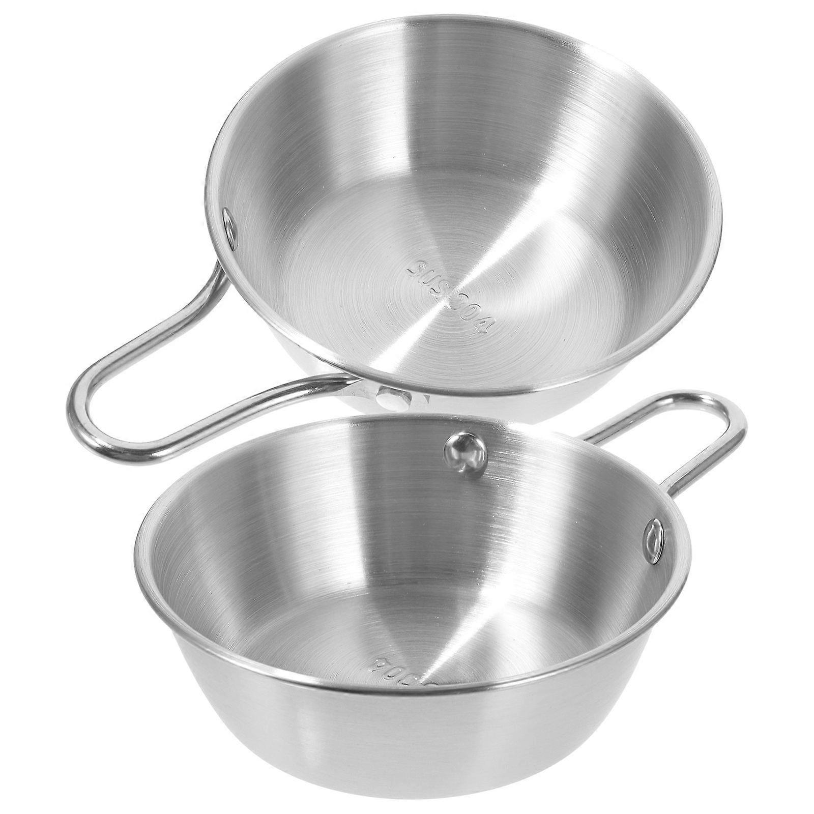 Stainless Steel Camping Bowls for Storage Silver Color Durable and Safe with Handle Design 2Pcs