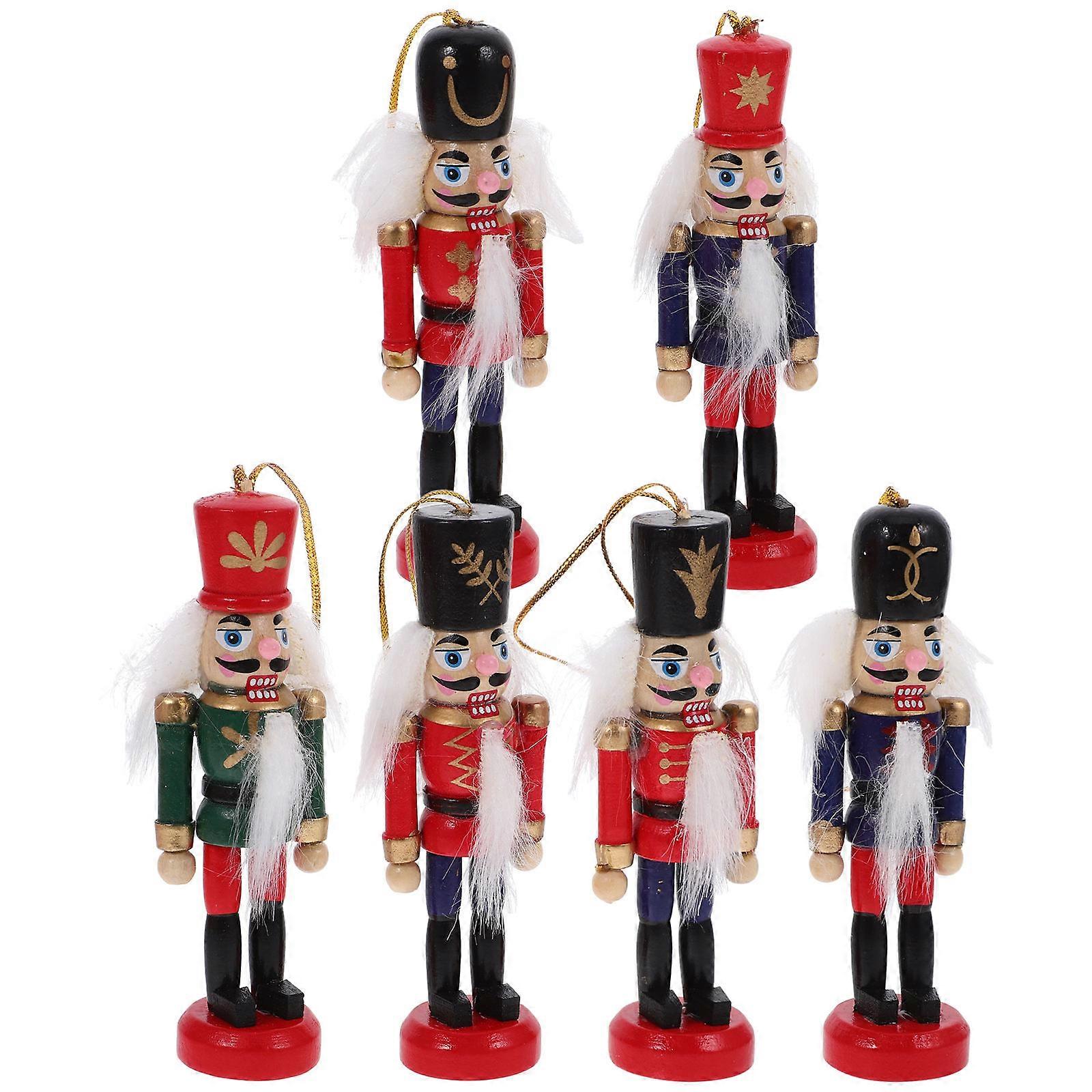 6pcs Wooden Nutcracker Hanging Ornaments Classic Christmas Decorations with Timeless Design for Tree, Home & Festive Celebration