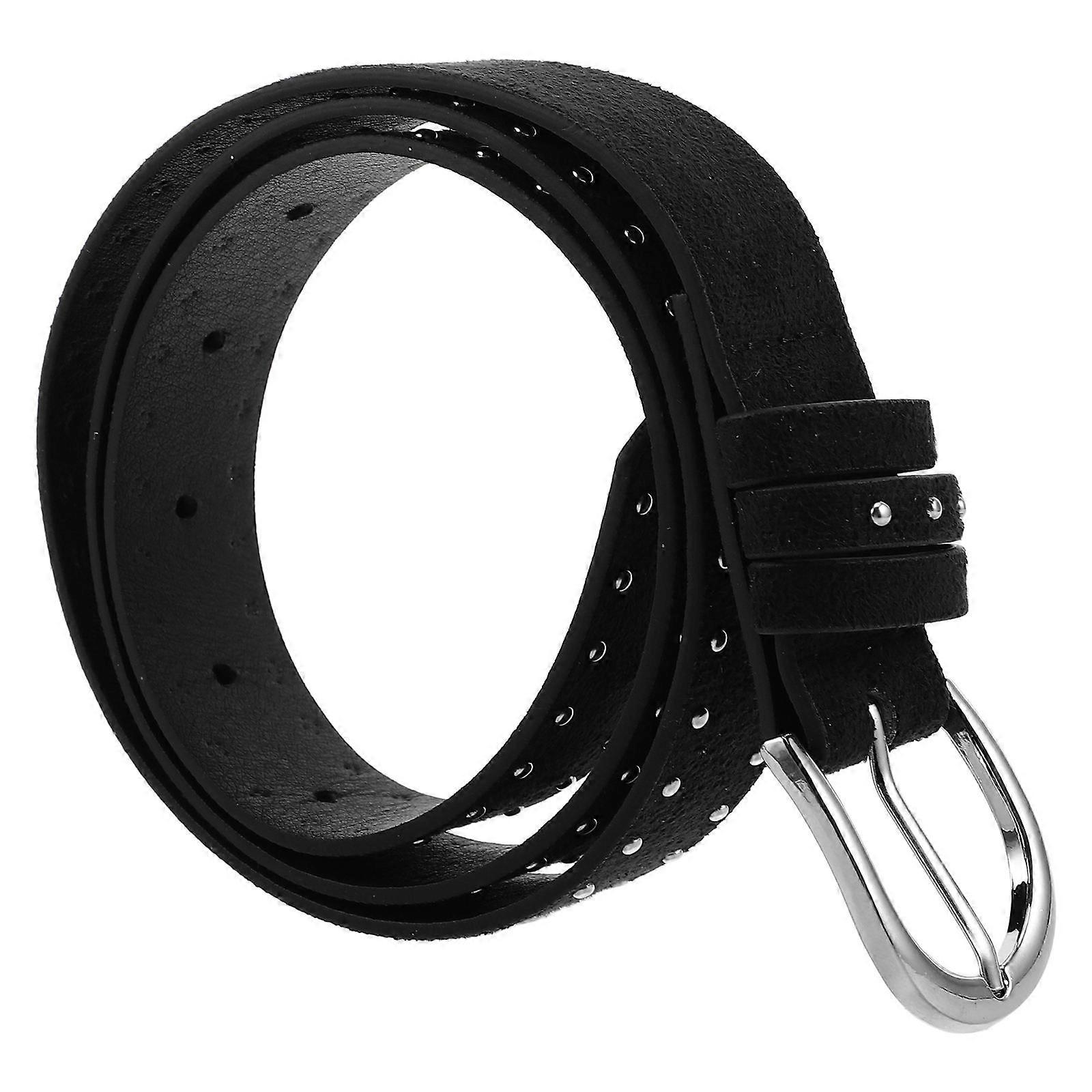 Studded Western Belt for Women with Adjustable Length Black Zinc Alloy and Suede 0.5 inch Width