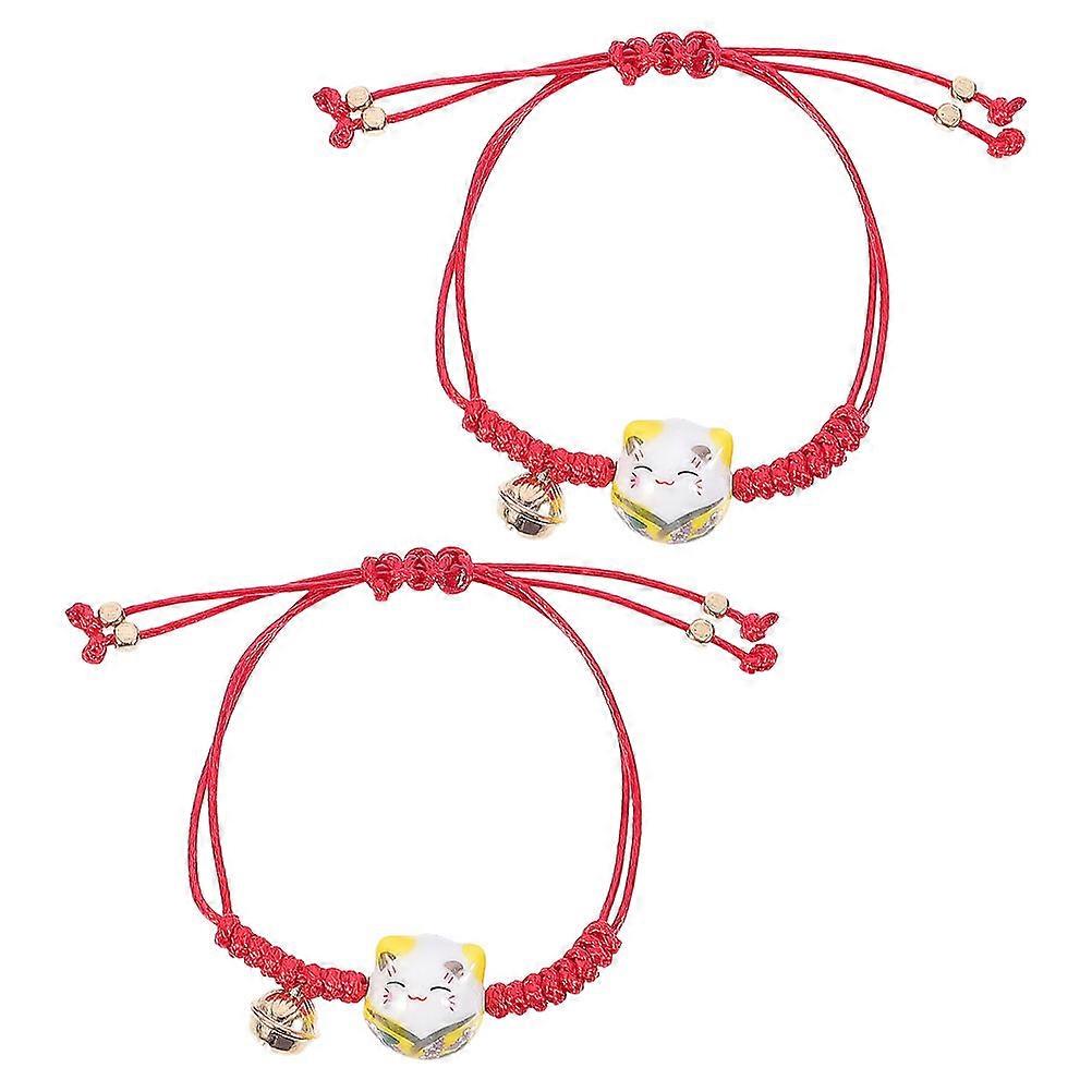 Luck Cat Maneki Neko Beads Bracelet Fashionable Braided Alloy Rope for Decor Multi Color Adjustable Size