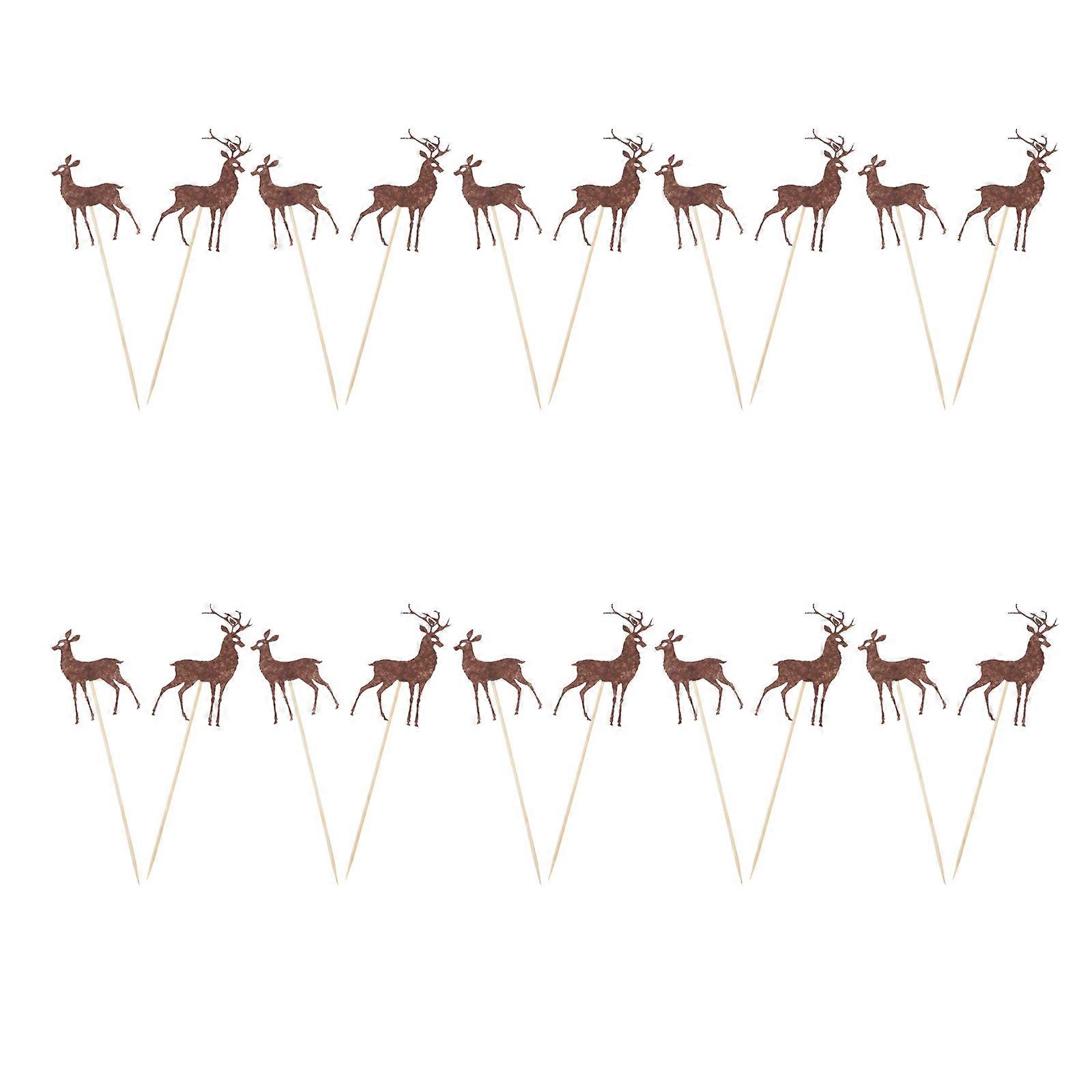 Classic Party Cake Accessory 20Pcs Elk Shape Cake Toppers For Christmas Celebration With Coffee Color