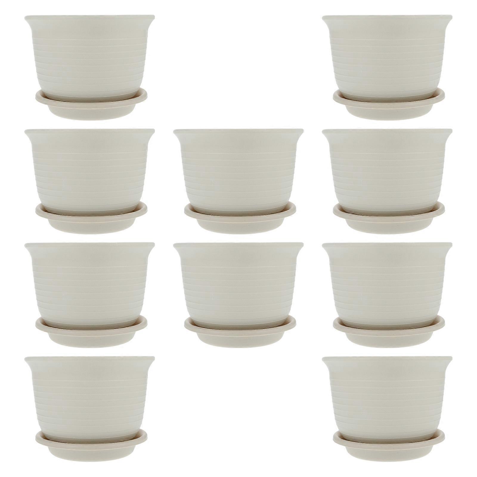 Plastic Flowerpot 10Sets Beige Flower Pot Durable and Space-Saving for Home Use