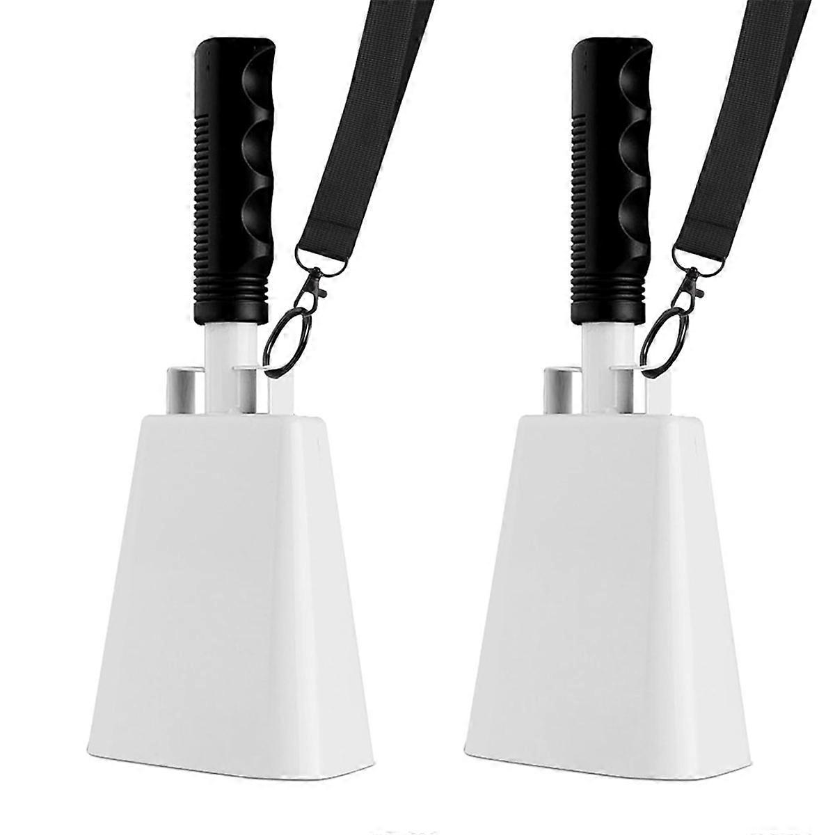 2pcs Cowbells Steel Cow Bell 9 Inch Cowbell Noise Makers Cheering Hand Bell with Wrist Strap for Sp