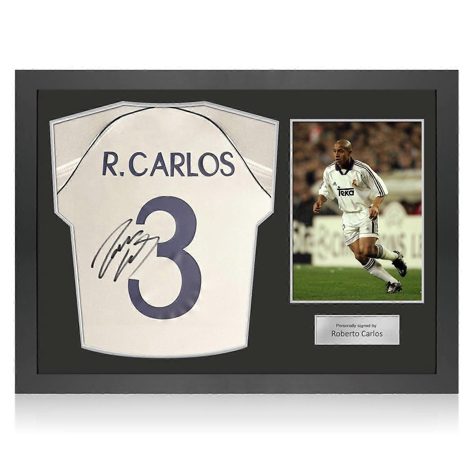 ロベルト・カルロスはレアル・マドリード1999-00ホームサッカーユニフォームと契約した。アイコンフレーム
