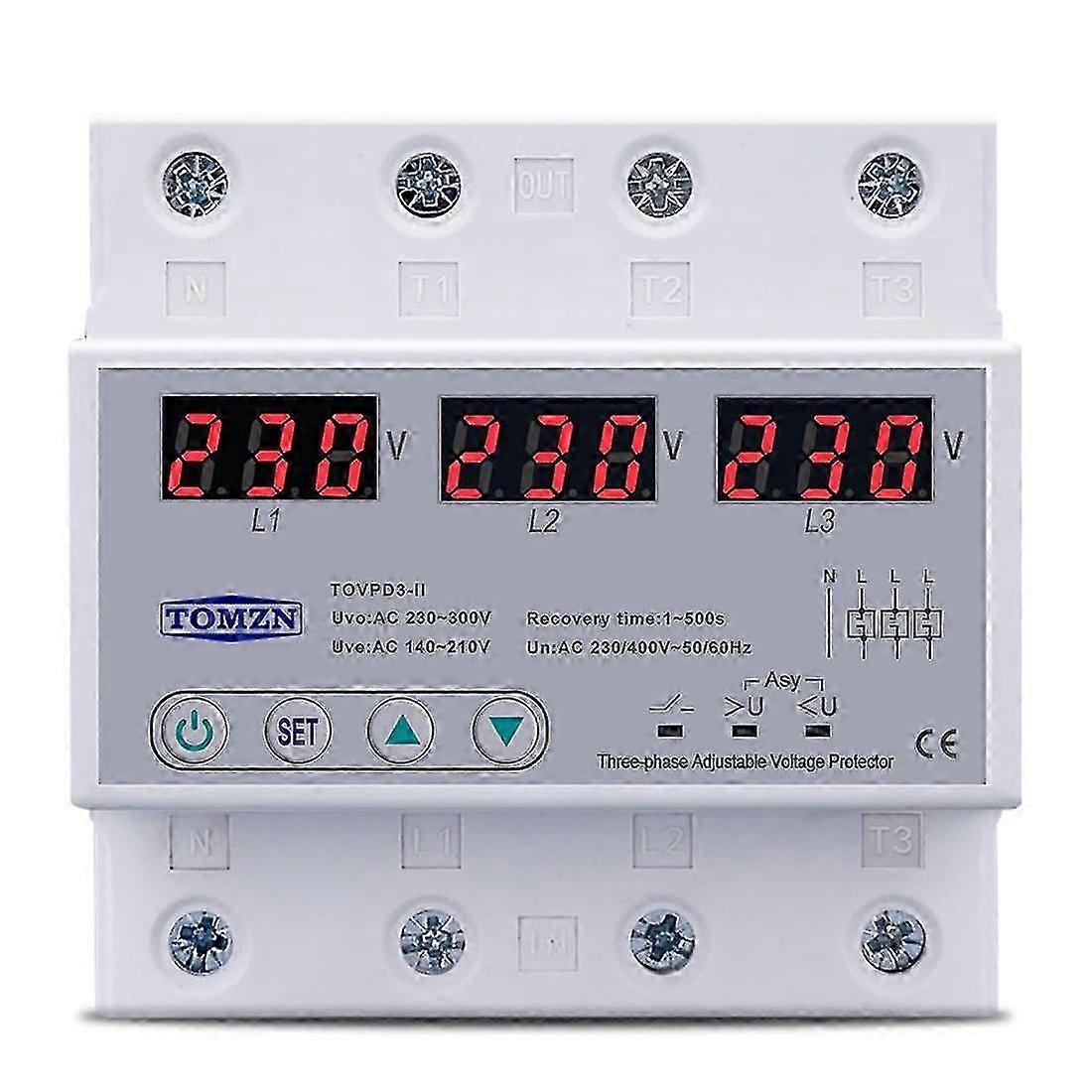 Three Phase Adjustable Over And Under Voltage Protector Automatic Protective Device Reset 63a 230v