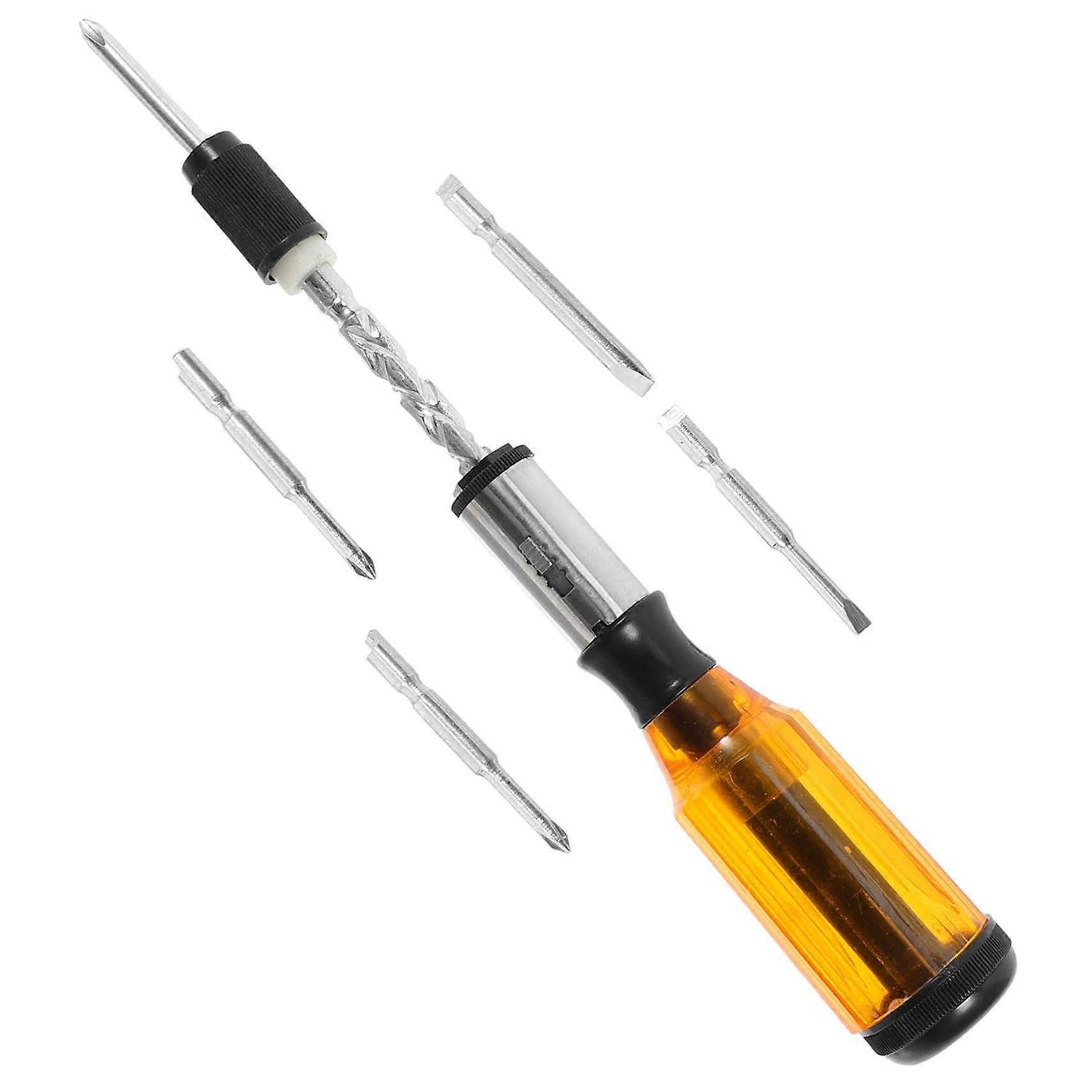 Screwdriver Repair Tool Ratchet Wrench Set with Bits, Flat Head, Compact Design, Household Use, ABS Yellow