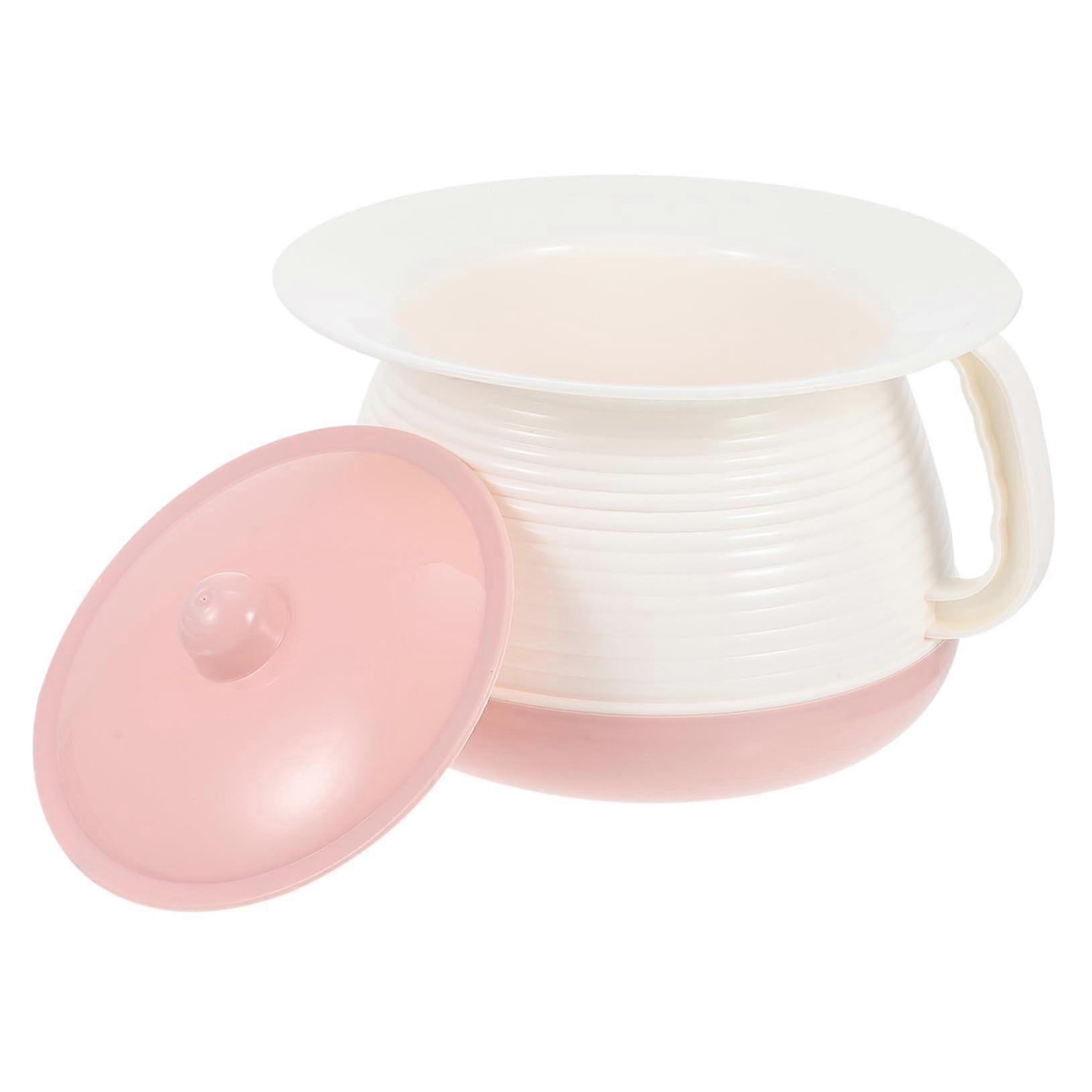 Burp Bowl Urinal with Lid Set, Pink Chamber Pot Bed Pan, Hospital Use, 21x18.5x14cm, PP Material, Covered Night Urinal