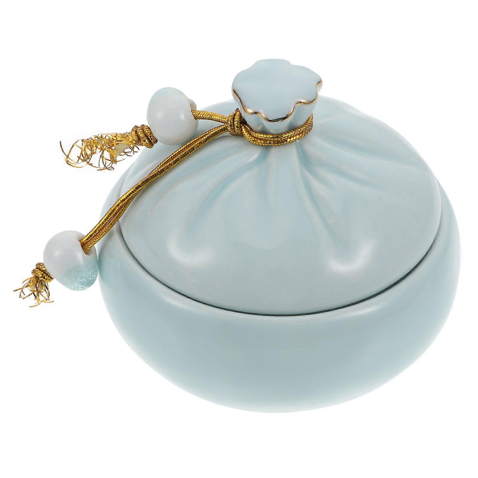 Airtight Ceramic Storage Jar For Kitchen Use With Lid Small Tea Pot In Sky-blue Color 1Pc