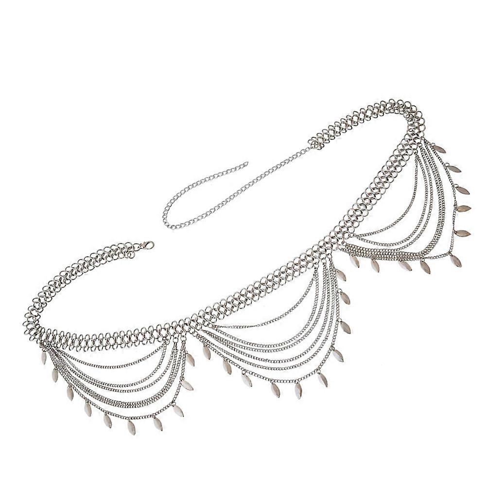 Durable Multi Layer Bikini Waist Chain with Unique Leaf Design – Stylish Silver Body Jewelry for Beach Parties and Events