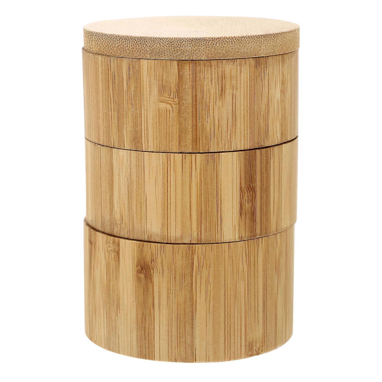 Bamboo Condiment Canister 1Pack Kitchen Storage Rack For Home Cooking Occasions Round Shape Storing Condiments 11.2X10.2X8.2CM Size