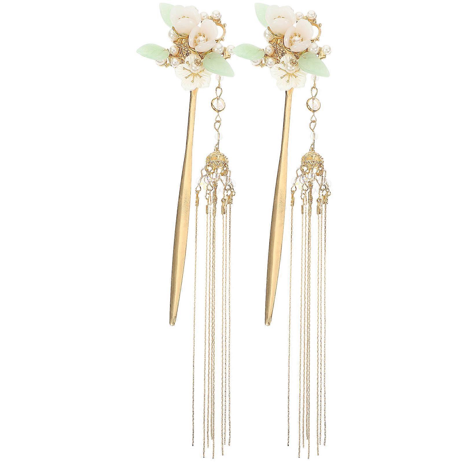 2 PCS Vintage Chinês Cabelo Varas com Flores e Borlas Estilo Retro para Hanfu Acessórios