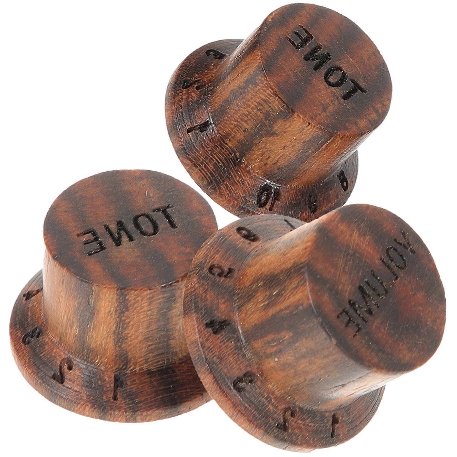 Wooden Guitar Knob Set for Easy Installation and Durable Use Coffee Color Fits Standard Size