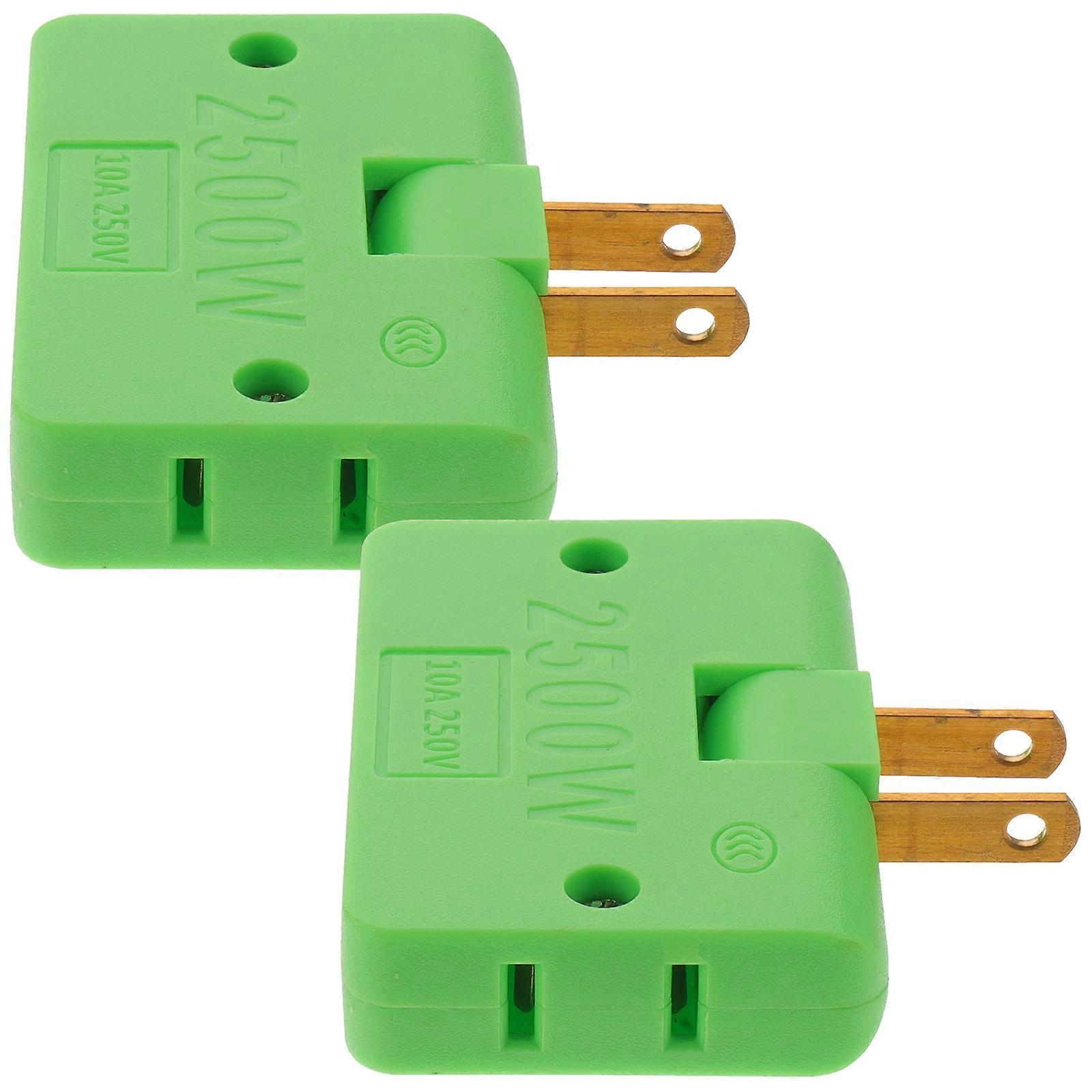 Flat Electrical Multi-Outlet Adapter 2-Prong Socket Expansion For Outdoor Travel Green Color 2Set