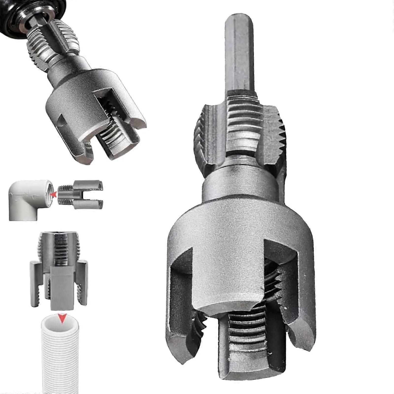 PVC Pipe Threader Set for Electric Drill, Integrated Internal & External Threading Tool, Compatible with 1/2'' & 3/4'' Pipes