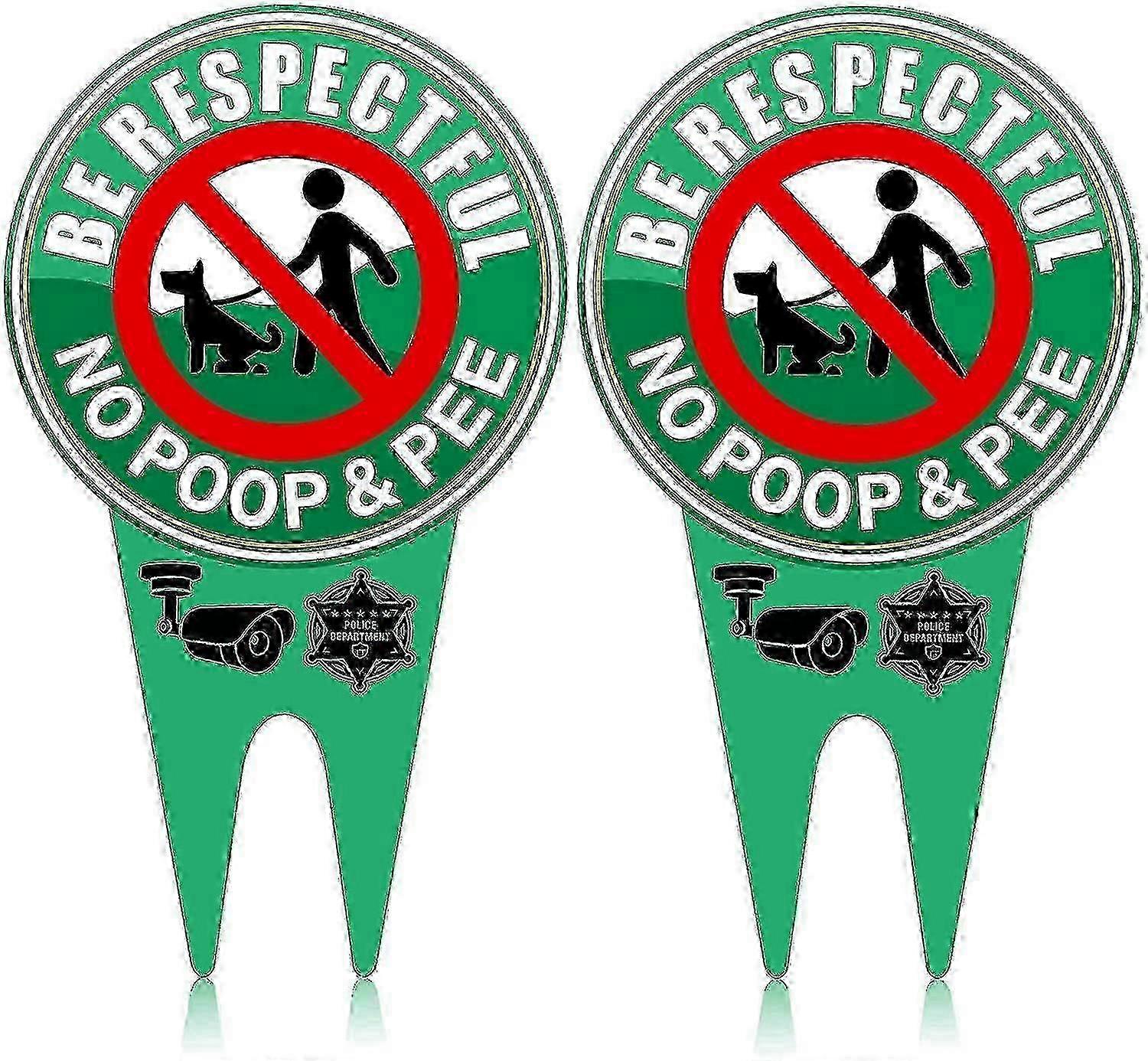 2 Pack Yard and Garden No-Poop Dog Signs with Stake and Reflective Light for Night Visibility