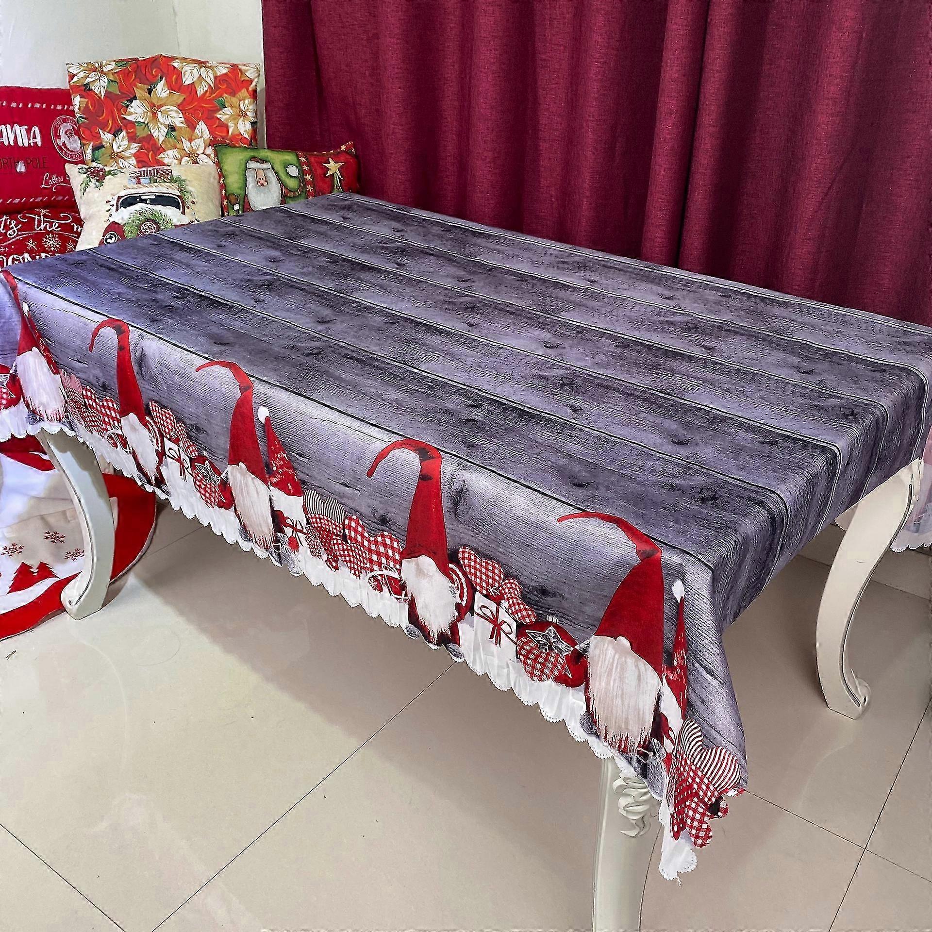 Christmas Tablecloth, 180 x 150cm Rectangular Long Christmas Tablecloth Table Runner Gray Christmas Tablecloth Dining Table Cloth, Large Wipeable Chri