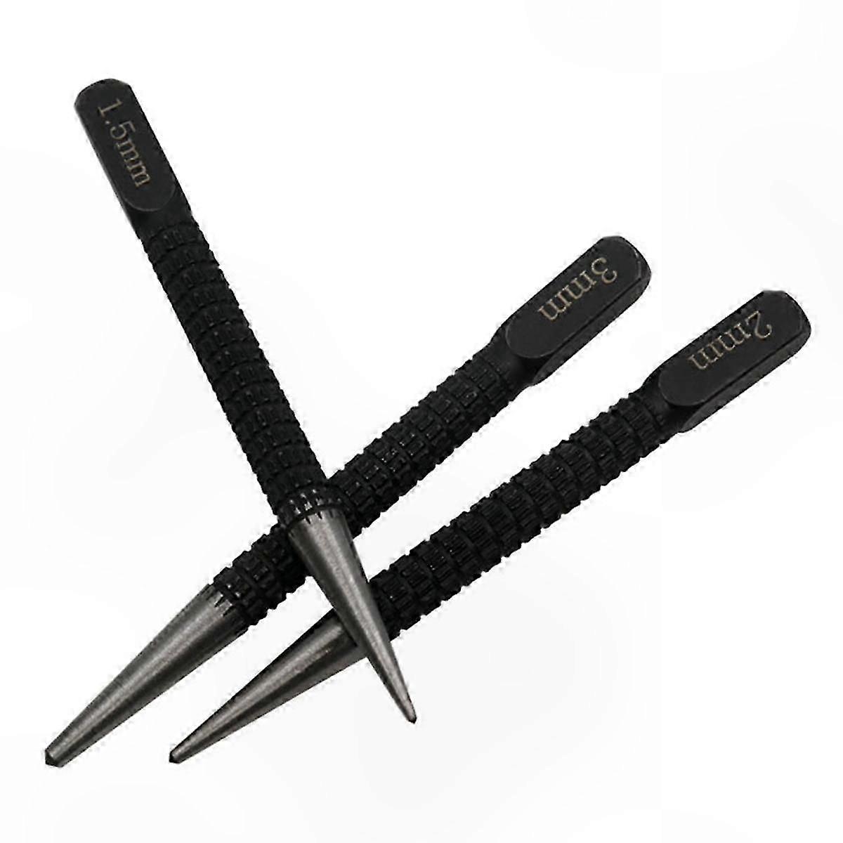 3-Piece Precision Punch Set - 1.5mm, 2mm, 3mm Black Cylindrical Pin Tool for Drilling and Positioning Tasks