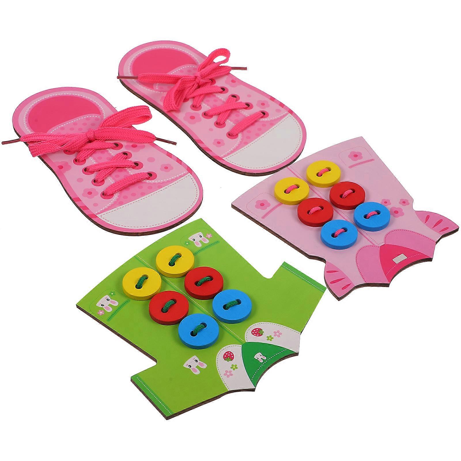 Interesting Kids Toy Shoe Board Shape Pink Wood Toy for Children Fine Motor Skills Development 1 Set