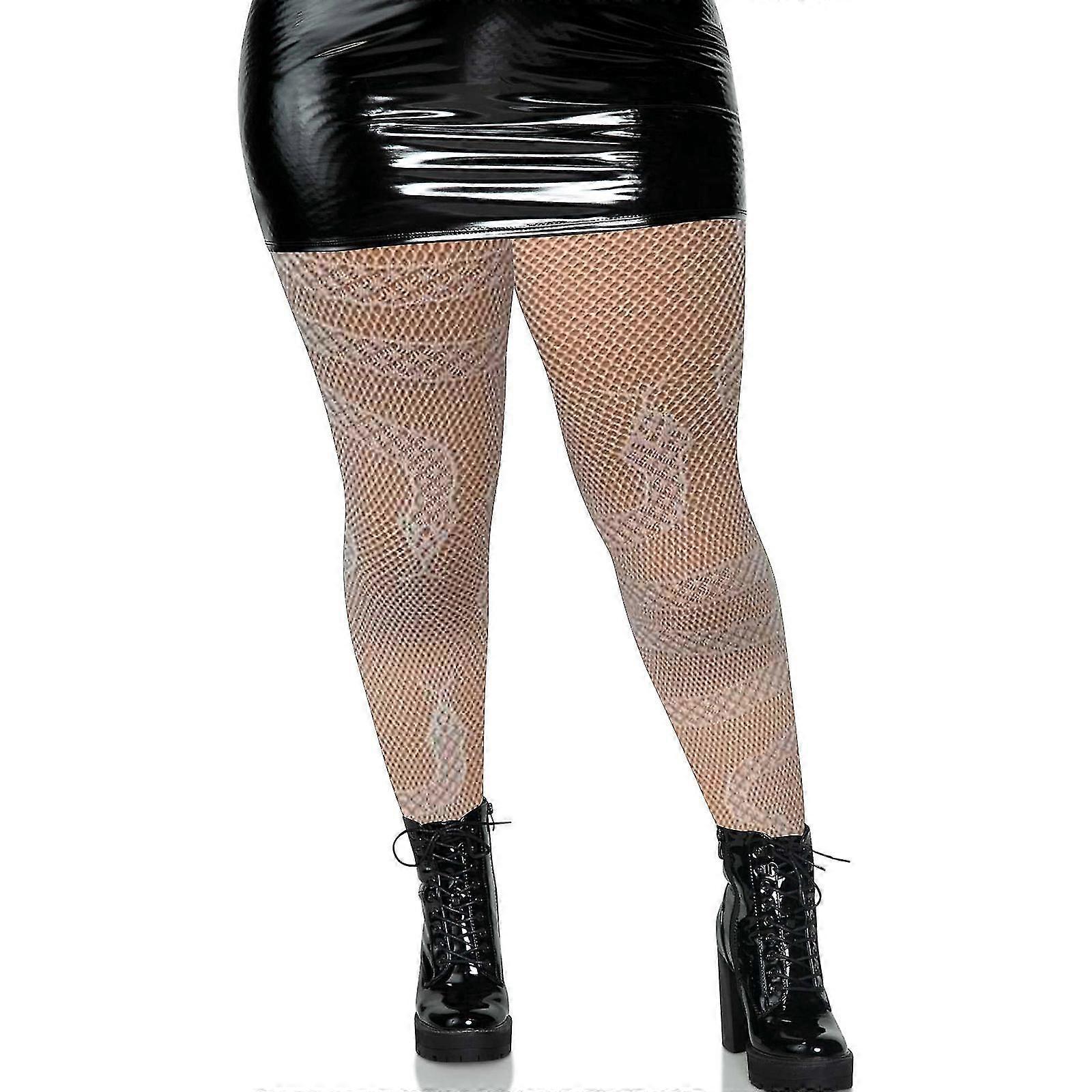 Plus Size Fishnet Pantyhose - Sheer Snake Pattern Tights