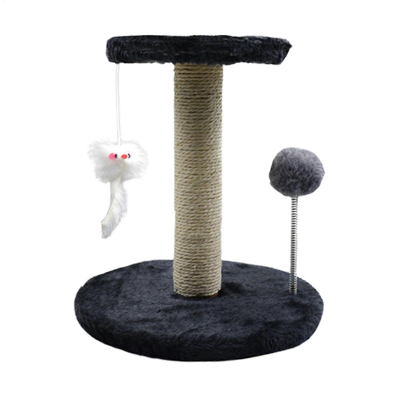 Cat Tree Tower, Multi Scratching Post, Interactive Pet Activity Tree with Feather, Spring Ball, 10.24x10.24x11.02 inches Black