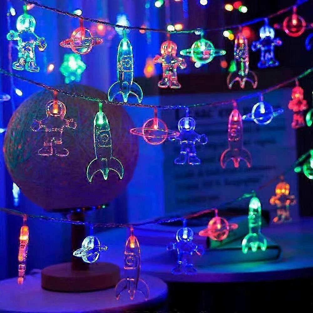 20 LED Nursery LED String Lights Astronaut Spaceship Rocket Outer Space Room Decor Holiday Party Lights for Nursery Decor, Kids Birthday Party Wall De