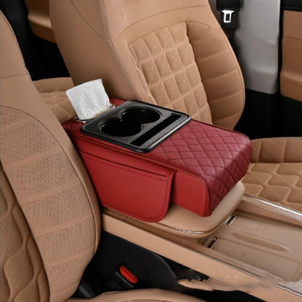 Car Centre Console Armrest Cover for Toyota Izoa 2018-2023, Multifunctional Arm Rest Cushion with Cup Holder and Storage Box, G-red