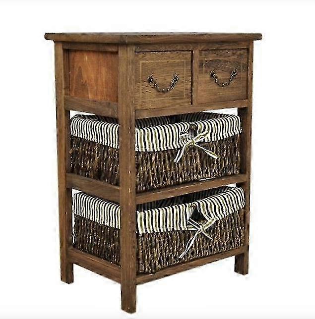 Country-Style Cottage 3 Layers Bedside Table Vintage with 2 baskets