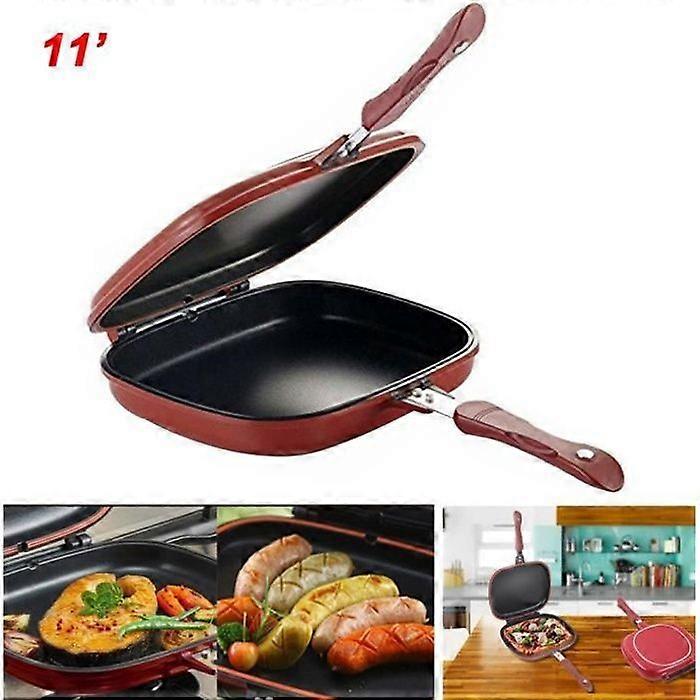 SURENHAP Non-Stick Double-Sided Flat-Bottom Grill Pan - 28cm - Red - Magnetic Handle