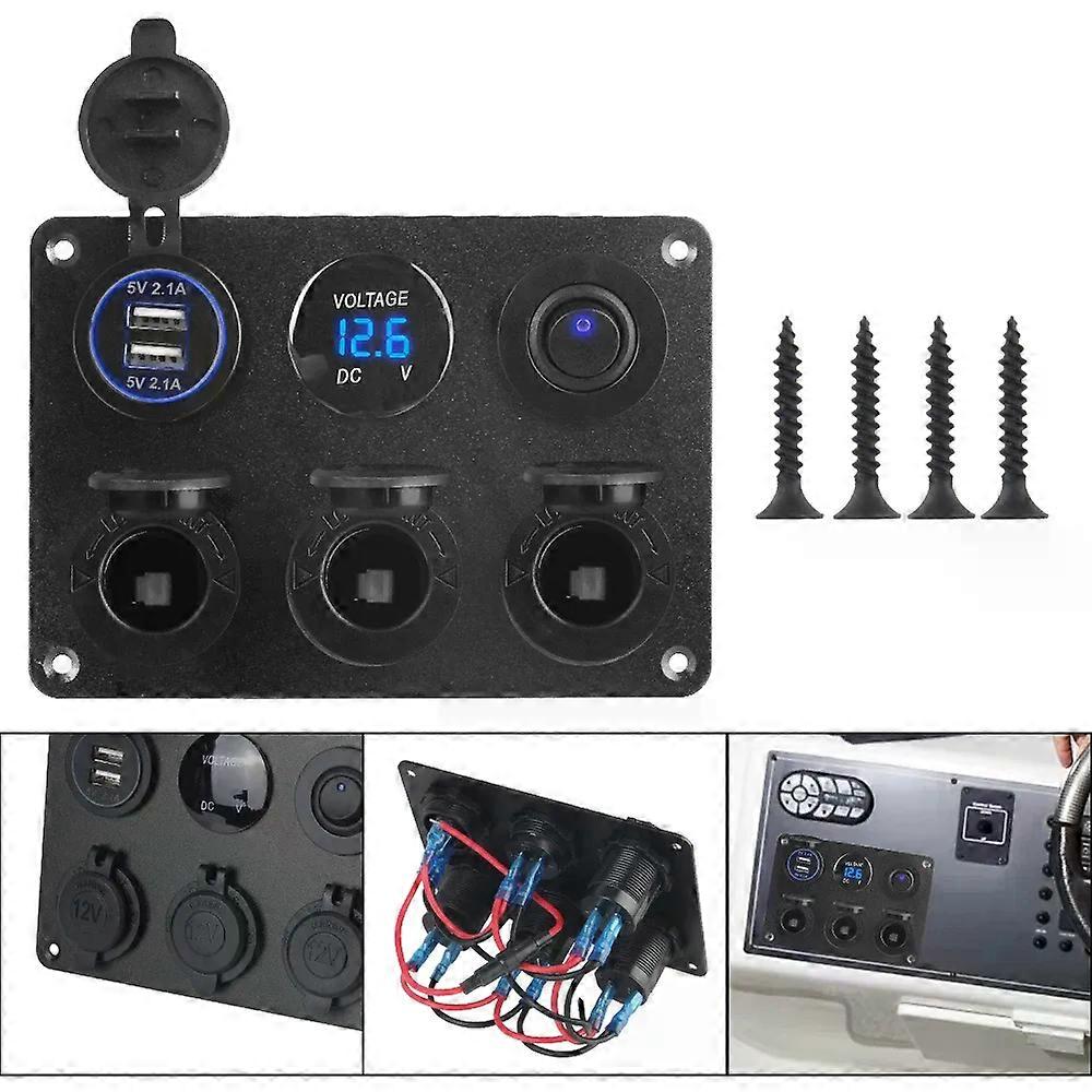 For Car Marine RV LED Voltmeter Toggle Switch 12V 42A Multi Panel Dual USB Charger Cigarette Lighter Plug Socket Power Outlet