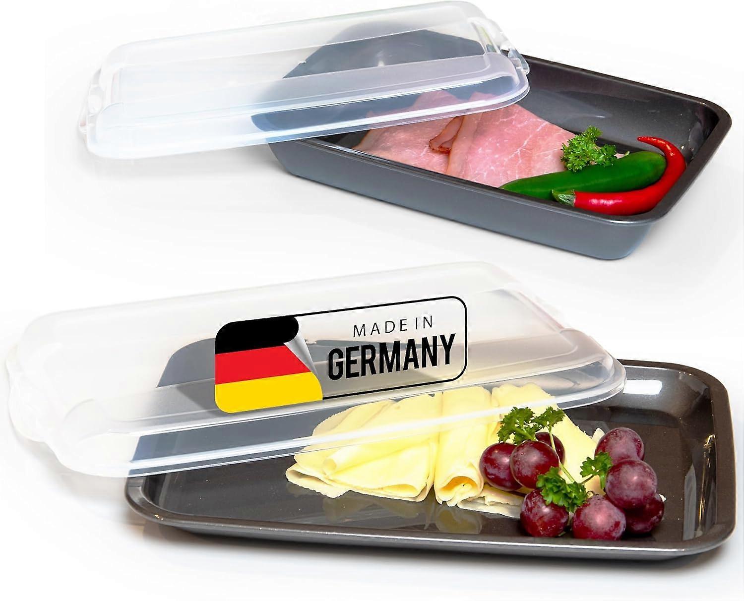 Novaliv Sparset 1x flach 1x hoch Anthrazit Premium Aufschnittbox mit Transparentem Deckel, Frischhal