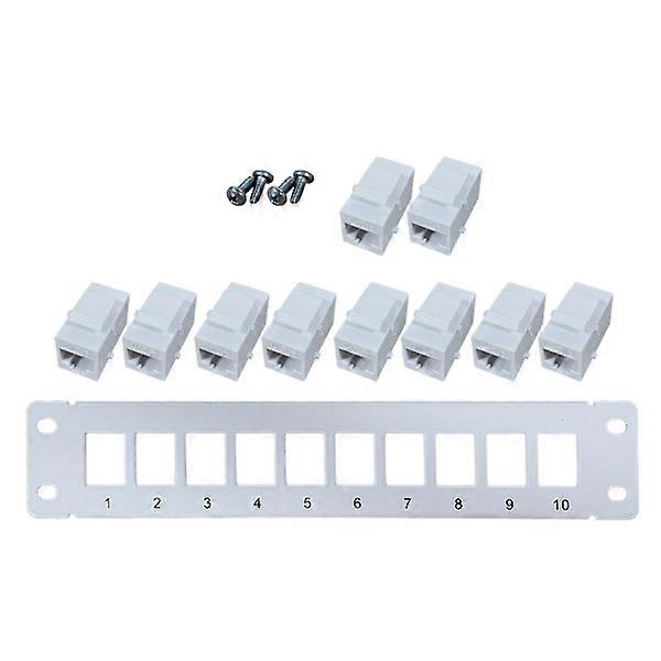 10 Port CAT6 RJ45 Feed-Through Patch Panel with Rear Bar for Wall or Rack Mount CAT6 UTP STP Wiring.