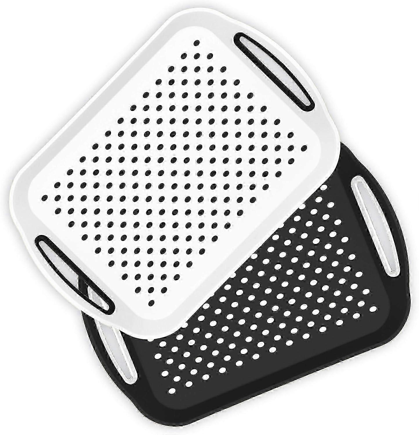 Set of 6 Anti Slip Food Tray Rectangular Top and Bottom Non Slip Tray Plastic Reusable Trays for Eating Dinner (Black&White)
