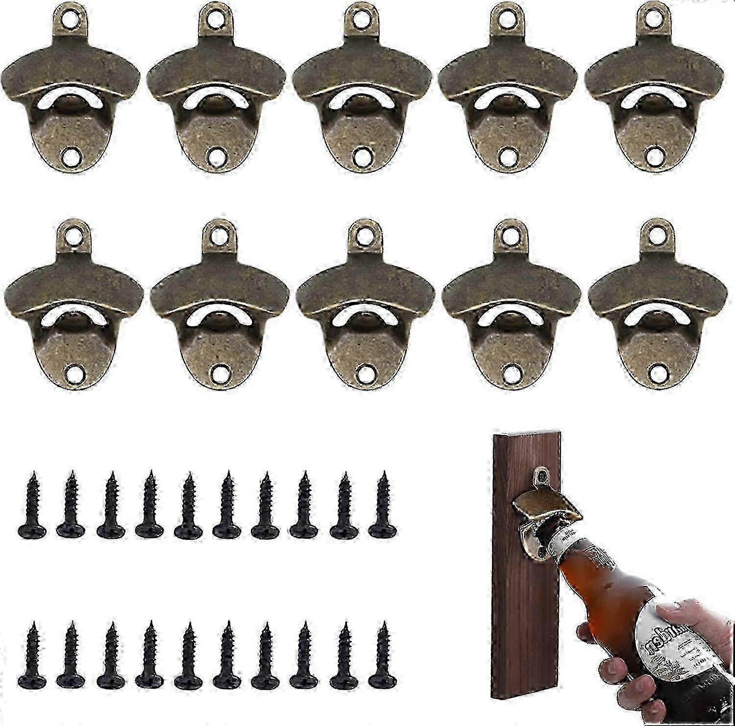 10 Pack Wall Mounted Beer Bottle Openers - Heavy Duty Bar Opener Set Edition 0905
