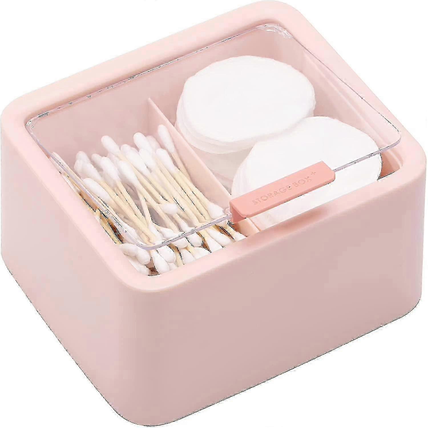 Grooved Cotton Swab Ball Holder Jar Plastic Container Dispenser Box with Hinged Lid for Bathroom