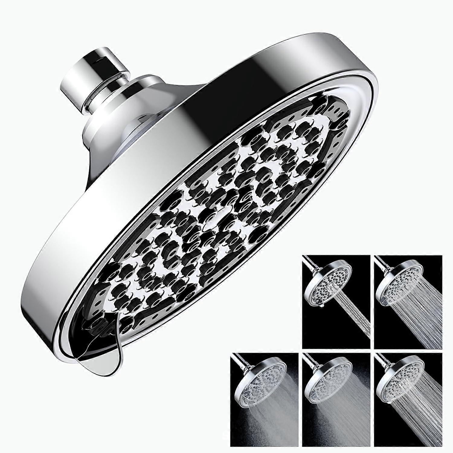 Rain Shower Head 6-Inch High-Pressure Water-Saving Recessed Round Head 360-Degree Adjustable
