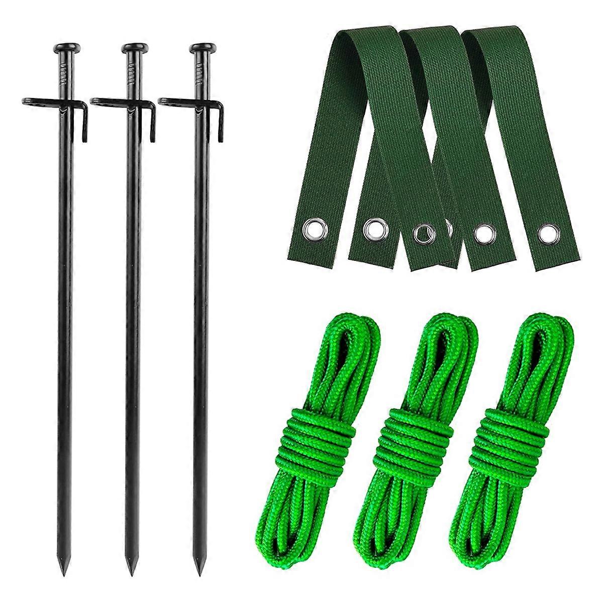 Heavy Duty Tree Stake Kit Tree Stakes Straps Garden Tree Supports,3pcs Metal Stakes,3pcs Rope for Anchoring