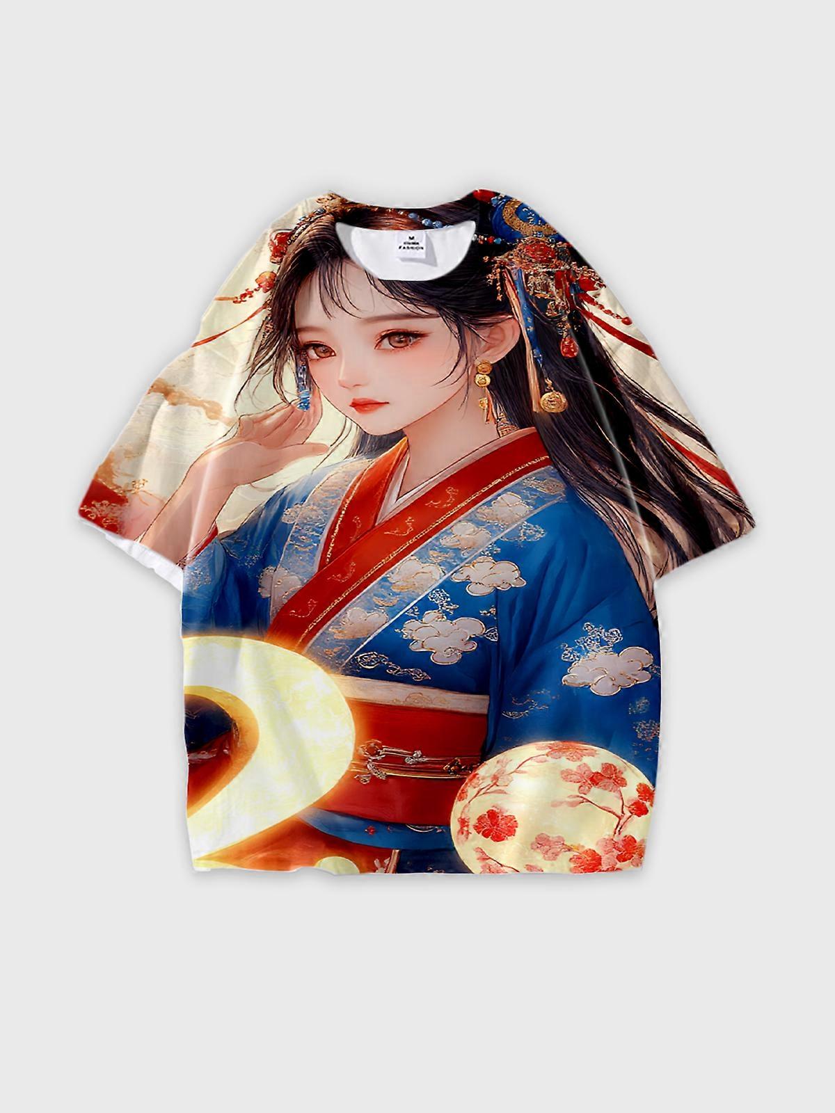 T-Shirt Round Neck, Loose Short Sleeve Pattern Graphic Tee, Unisex Summer Casual Top W2219