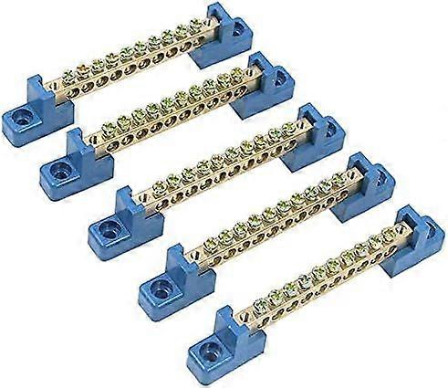 Blue Terminal Bus Bar 10 Positions Brass Terminal Screw Bus Bar Grounding Strip,