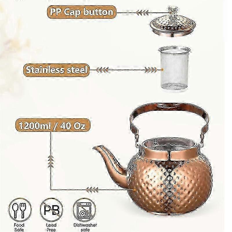 Stainless Steel Teapot with Infuser 1.2 L,Kettle Teapot with Removable Filter-for Filtering Tea Or Other Teas