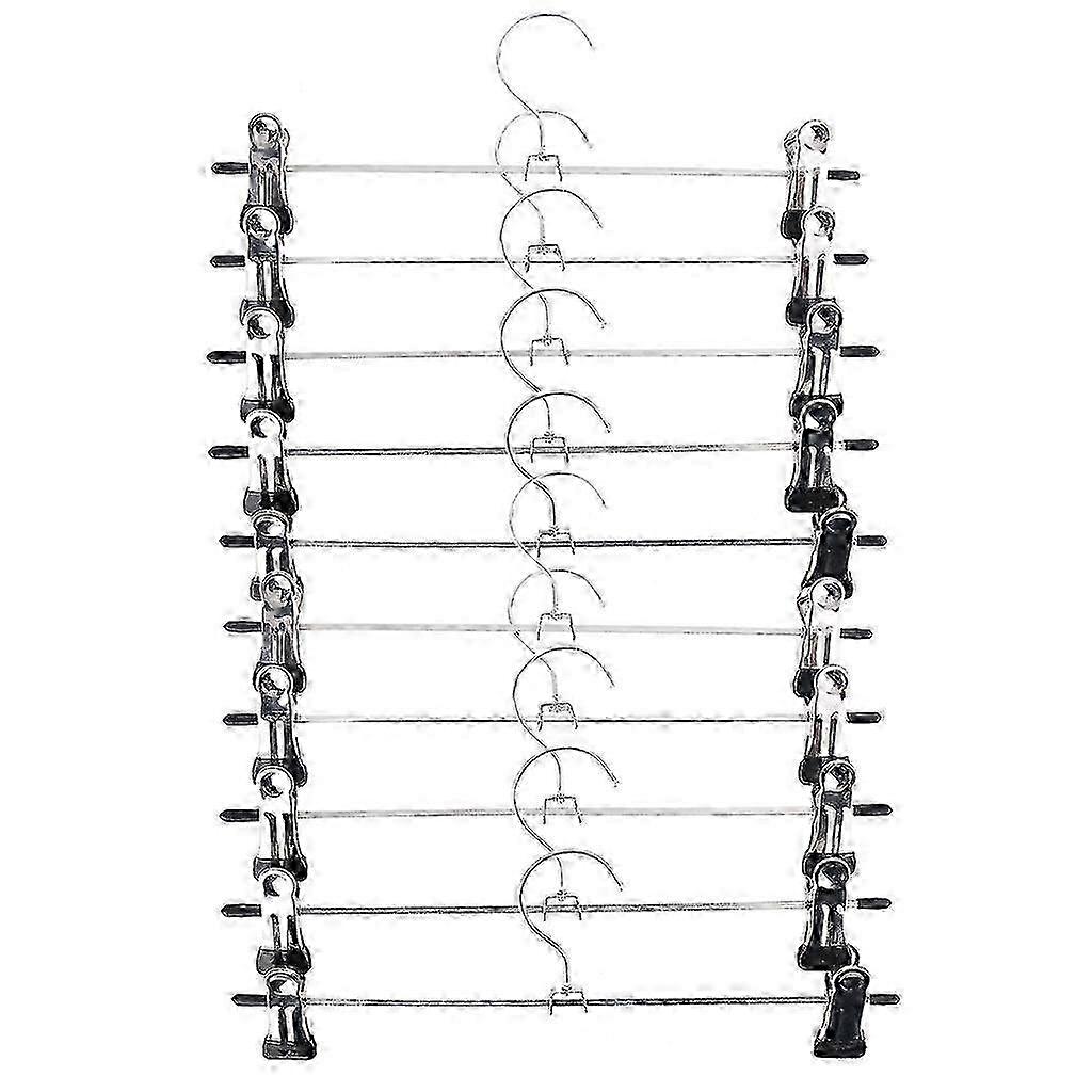 10 Pcs Home Dorm Laundry Room Pants Hangers with 2-Adjustable Anti-Rust Clips--