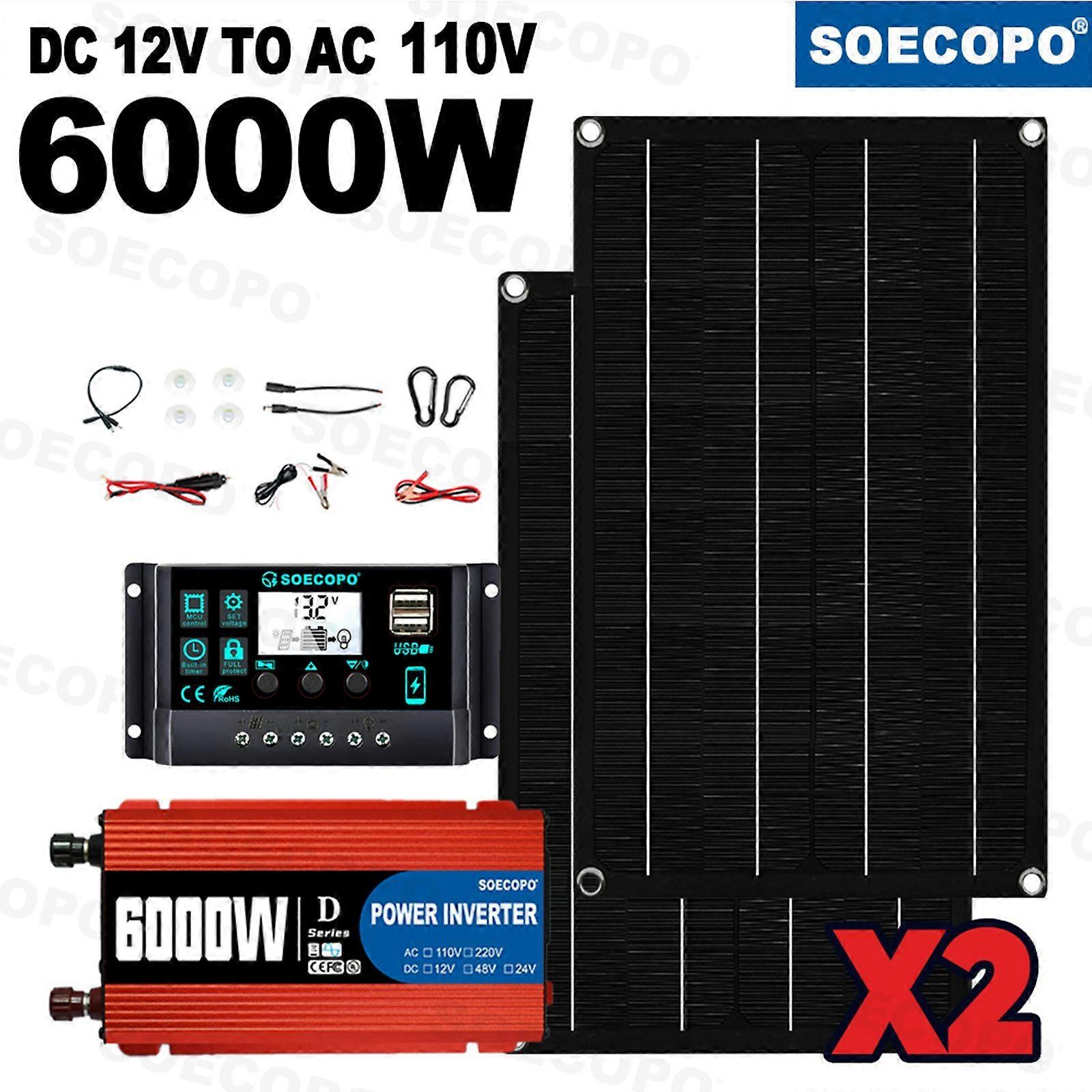 6000W DC-to-AC Solar Inverter Kit | Includes 2 Solar Panels and Charge Controller