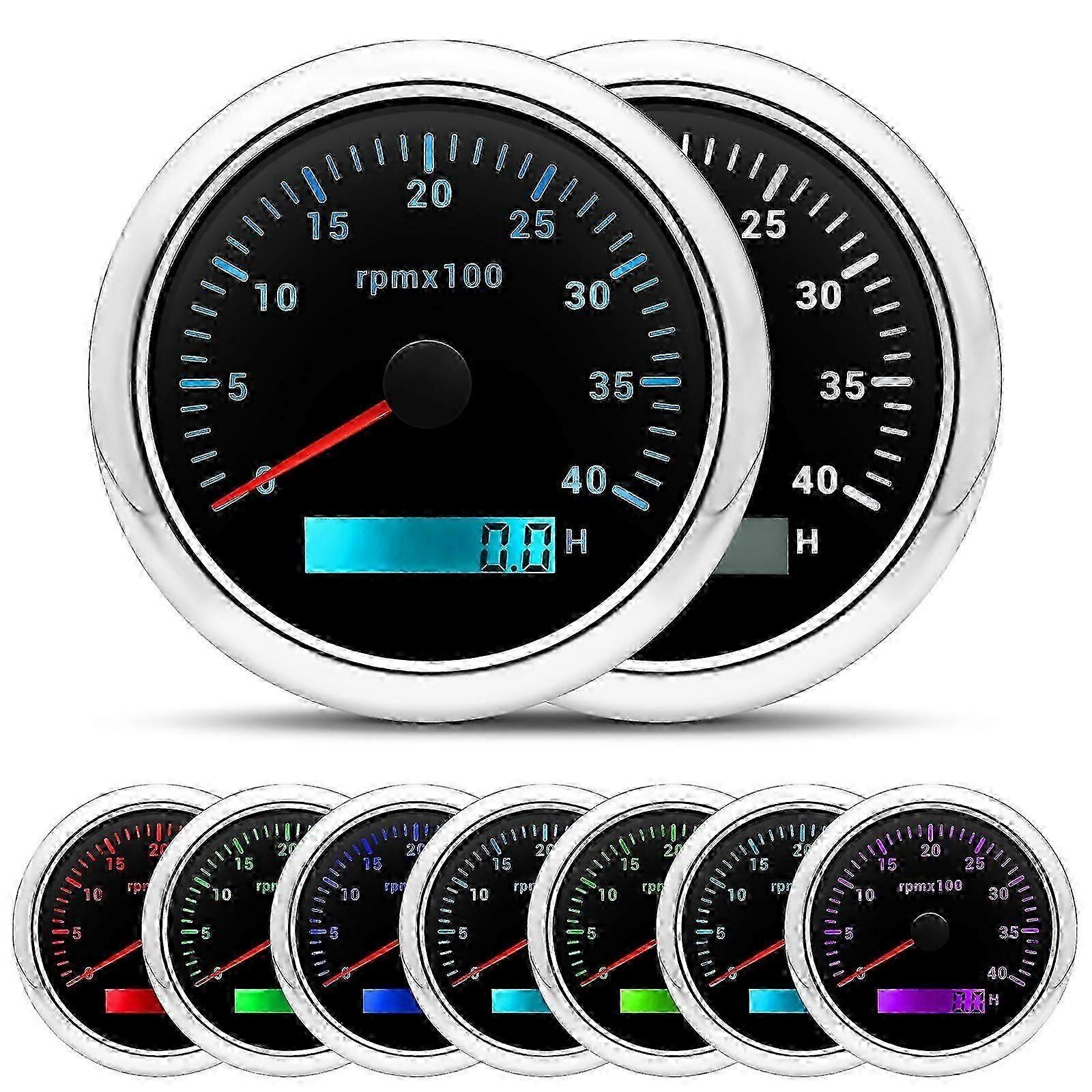 85MM Digital Tachometer with 7 - Colors Backlight and LCD, 3000/4000/6000/7000/8000 RPM for Car, Marine, Boat, Yacht, RV