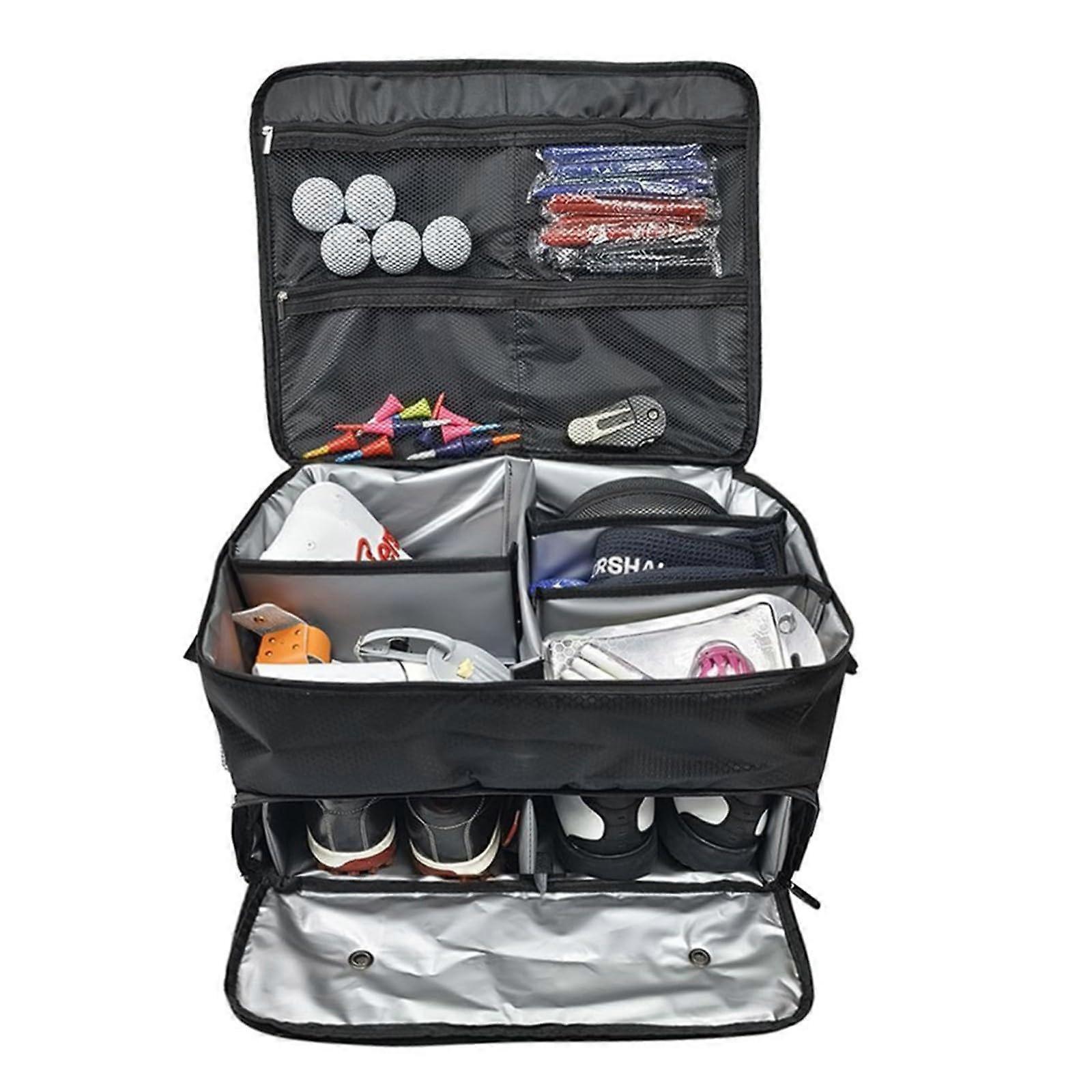 2 Layer Golf Trunk Organizer Bag Waterproof Trunk Storage With Shoe Compartment For 2 Pairs Shoes And Golf Balls