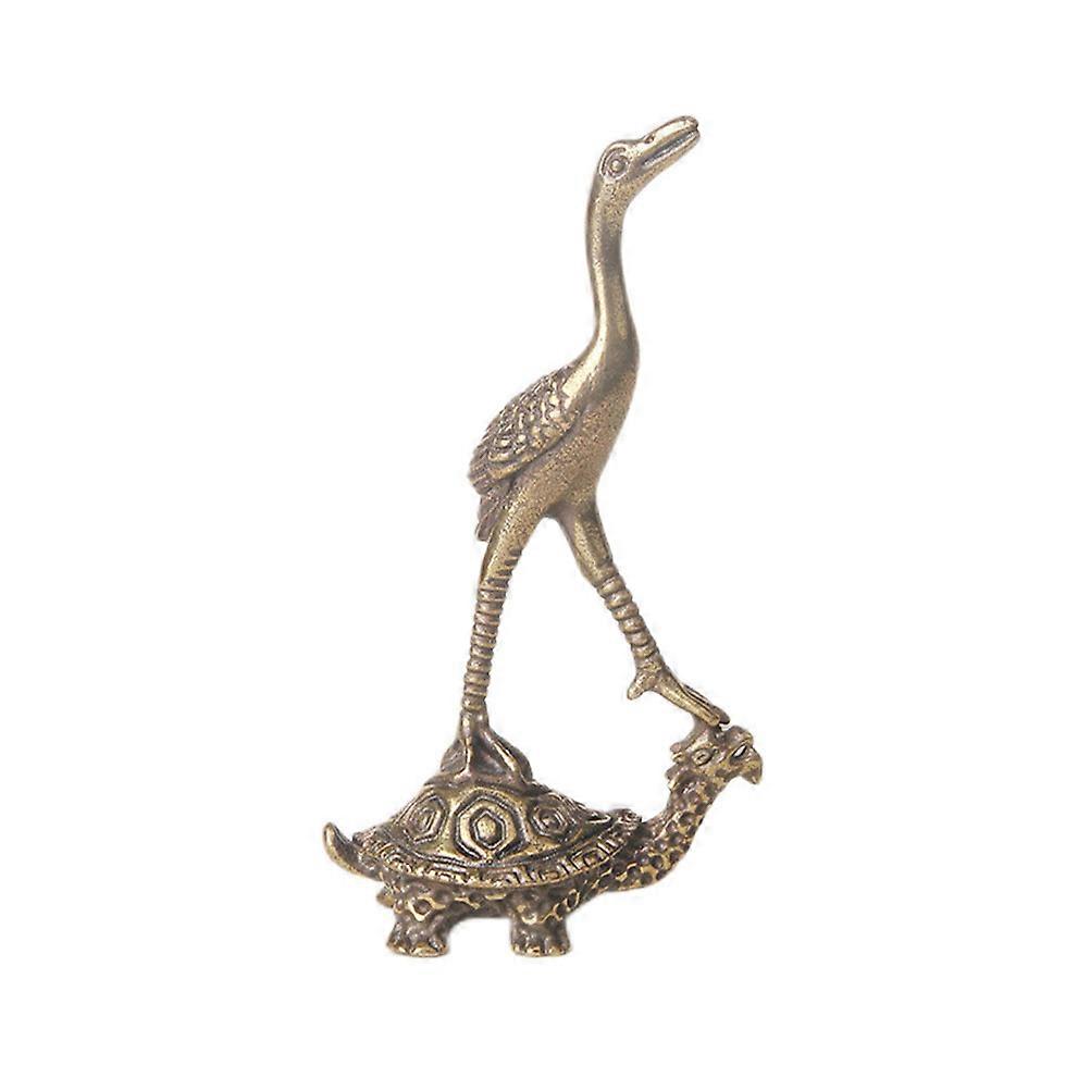 Golden Brass Turtle Crane Statue Figurine Decorative Set with 3Pcs for Desktop