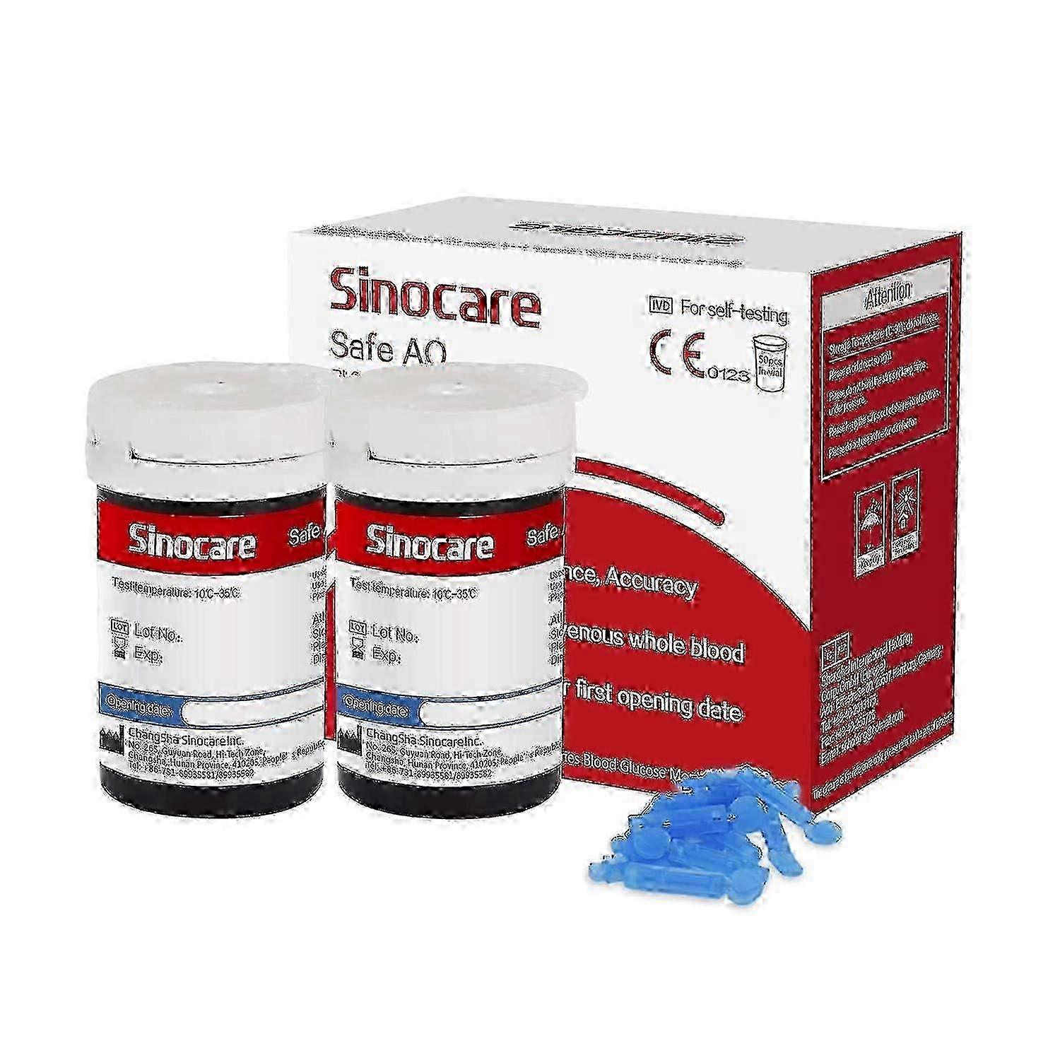 Sinocare 50 τμχ Ταινίες Μέτρησης Γλυκόζης Αίματος &; 50 τμχ Lans για Ασφαλές AQ Smart και Safe AQ Voice A1