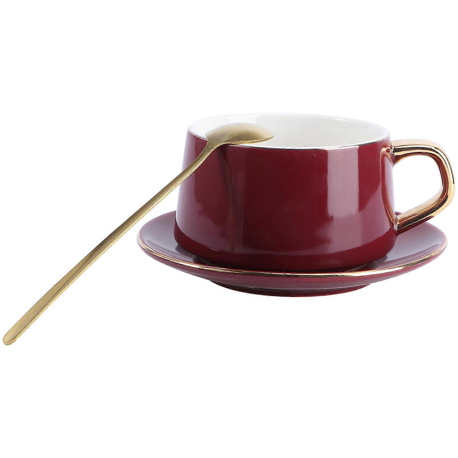 Coffee Cup Tea Cup Tray Set for Afternoon Tea 2Pcs Nordic Style Ceramic Red
